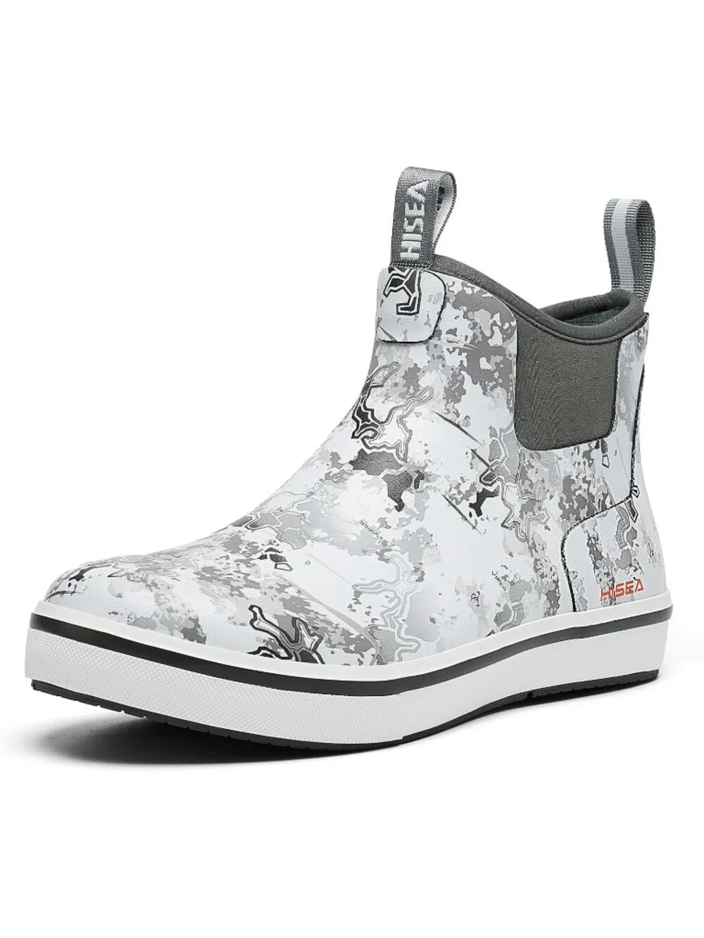 Men's Grey Camo Ankle Deck Waterproof Rubber Neoprene Fishing Non-Slip Rain Boot
